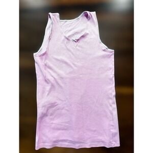 M&S Girls Vintage‎ Tank Top Pink Bow Lace Cotton Blend Ribbed Knit Preppy